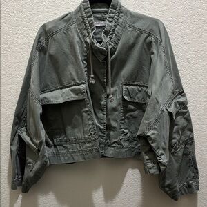 Women's Large Olive Green Oversized Crop Jacket